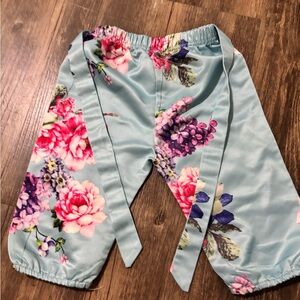 Floral Satin Pants with Tie